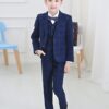 Ragazzi Tuta a Quadri Tre Pezzi Giacca Gilet Pantaloni Blu-2