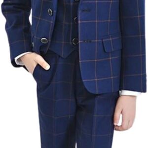 Ragazzi Tuta a Quadri Tre Pezzi Giacca Gilet Pantaloni Blu-0