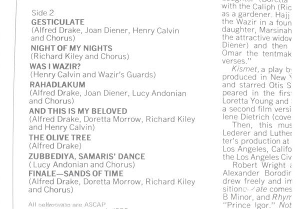 Kismet Alfred Drake Broadway Cast CD Musica Classica