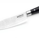 Coltello Santoku Böker lama Damast manico compensato nero