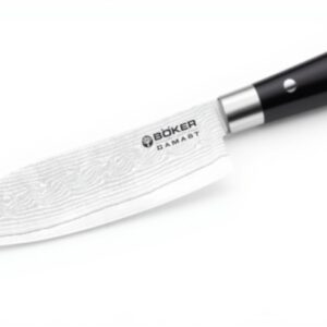 Coltello Santoku Böker lama Damast manico compensato nero
