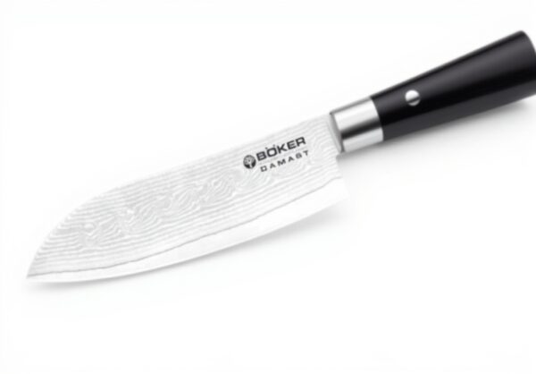 Coltello Santoku Böker lama Damast manico compensato nero