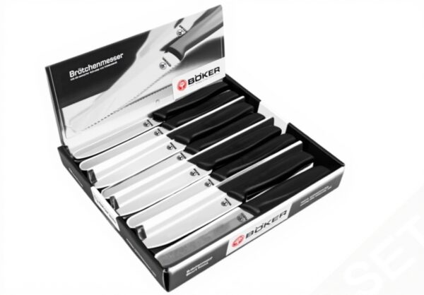 Coltello da pane Böker nero acciaio ondulato 72 pezzi