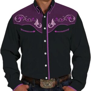 Camicia Uomo Cowboy Vintage Stampa Bottoni Generico-0