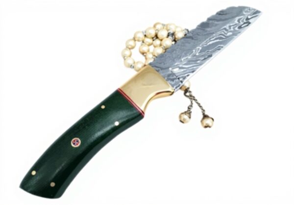 Coltello da caccia Perkin lama fissa acciaio Damasco verde