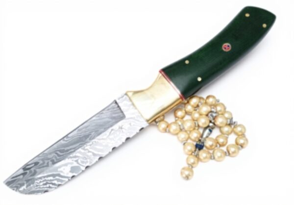 Coltello da caccia Perkin lama fissa acciaio Damasco verde