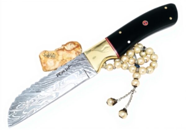 Coltello da caccia Perkin lama fissa acciaio Damasco verde