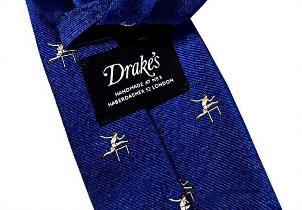 Cravatta DRAKES LONDON uomo seta bluette fantasia atletica
