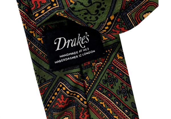 Cravatta Uomo DRAKES LONDON Seta Foderata Fantasia Verde