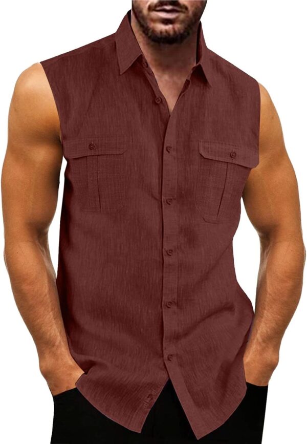 Camicia Lino Uomo Generico T-shirt Cotone Fitness Casual-0