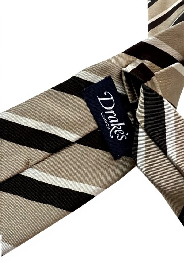 Cravatte uomo DRAKES LONDON seta righe beige marrone