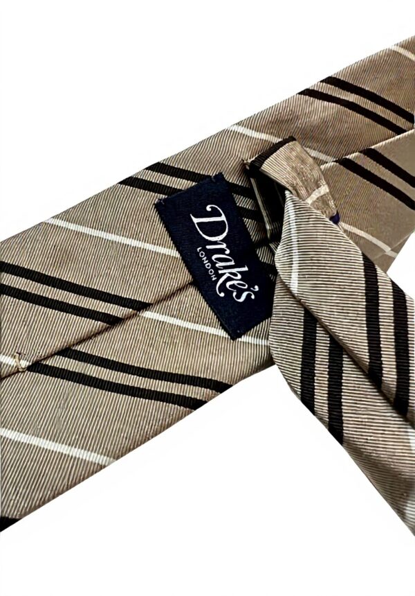 Cravatte uomo DRAKES LONDON seta righe beige marrone