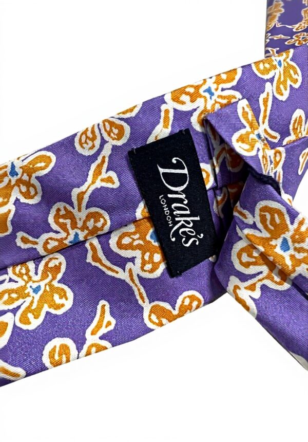 Cravatta uomo Drakes London seta fantasia floreale glicine