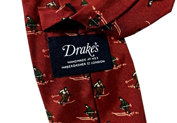 Cravatta uomo Drakes London seta fantasia sciatore mattone