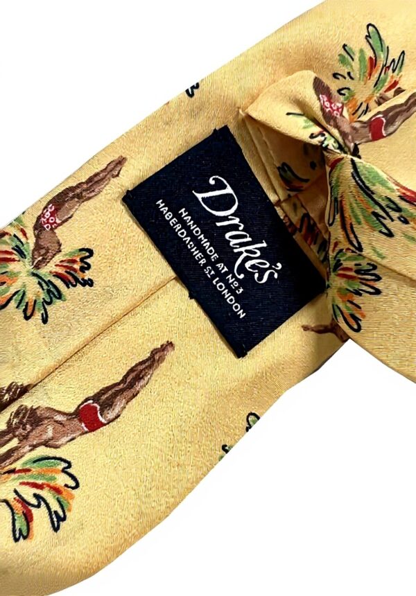 Cravatta uomo Drakes London seta fantasia tuffi gialla