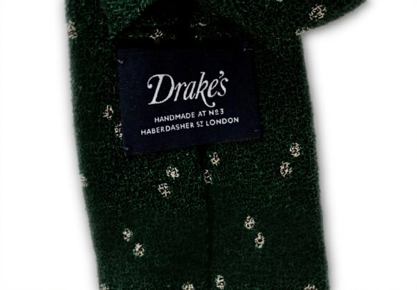 Cravatta uomo DRAKES LONDON lana fantasia verde scuro ecru