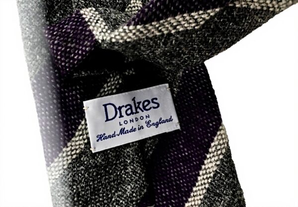 Cravatta uomo Drakes London cashmere righe grigio viola