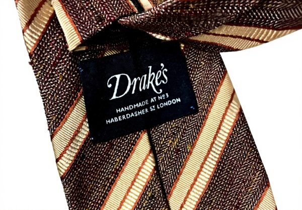 Cravatta uomo DRAKES LONDON seta righe marrone beige cuoio
