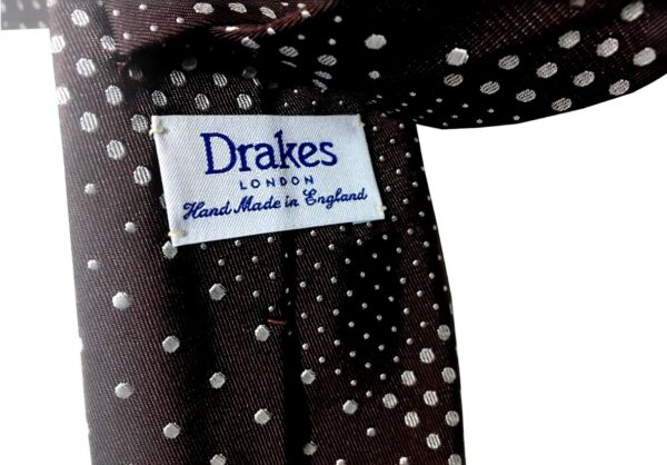 Cravatta uomo DRAKES LONDON marrone patchwork pois seta