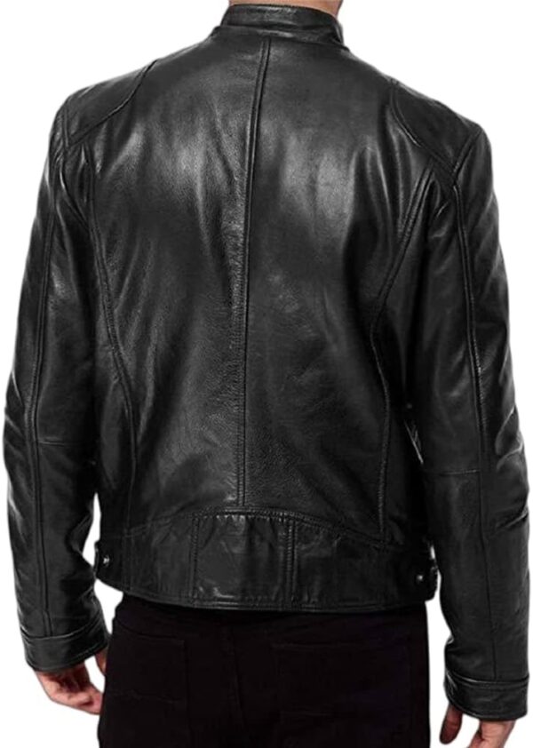 Giacca in pelle uomo colletto rialzato ecopelle casual-3