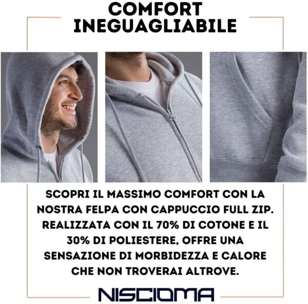 Niscioma Felpa con Cappuccio Zip Uomo Cotone Poliestere-2