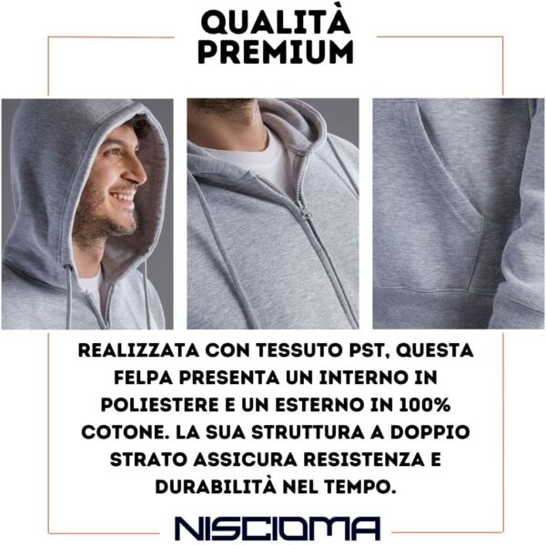 Niscioma Felpa con Cappuccio Zip Uomo Cotone Poliestere-3