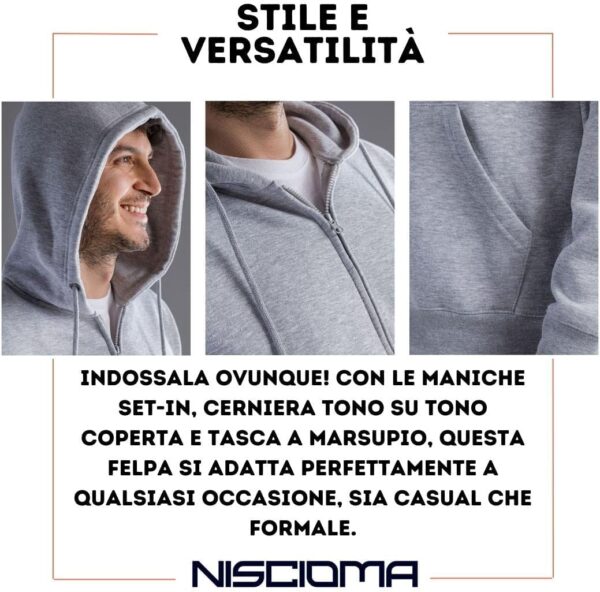 Niscioma Felpa con Cappuccio Zip Uomo Cotone Poliestere-4