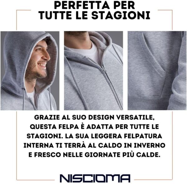 Niscioma Felpa con Cappuccio Zip Uomo Cotone Poliestere-5