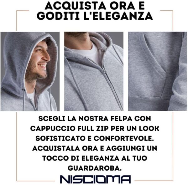Niscioma Felpa con Cappuccio Zip Uomo Cotone Poliestere-6