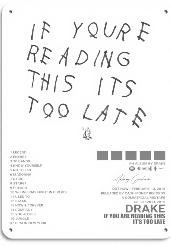 Poster Drake NTRECS targa metallo vintage decorazione parete