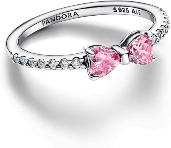 Anello Pandora argento fiocco rosa scintillante donna-1