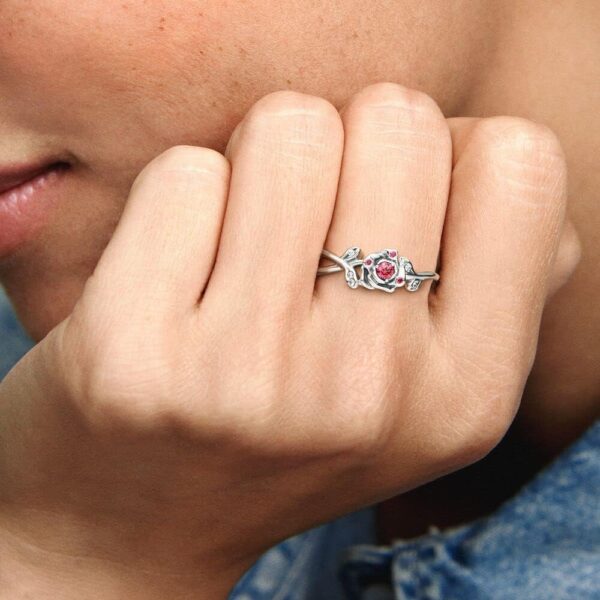 Anello PANDORA Disney Bella Bestia argento zirconi rossi-2