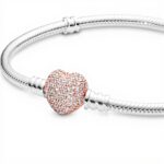 Bracciale Pandora maglia snake cuore pavè oro rosa zirconia