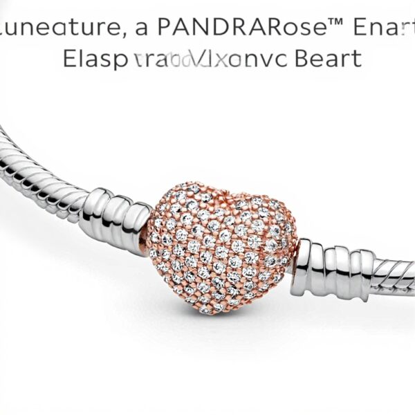 Bracciale Pandora maglia snake cuore pavè oro rosa zirconia