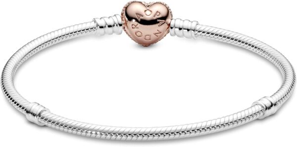 Bracciale Pandora maglia snake cuore pavè oro rosa zirconia-4