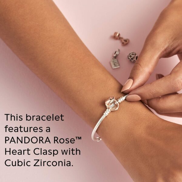 Bracciale Pandora maglia snake cuore pavè oro rosa zirconia-5