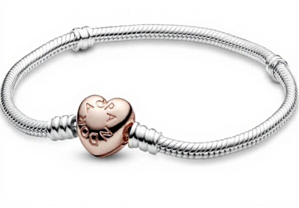 Bracciale Pandora maglia snake cuore oro rosa donna