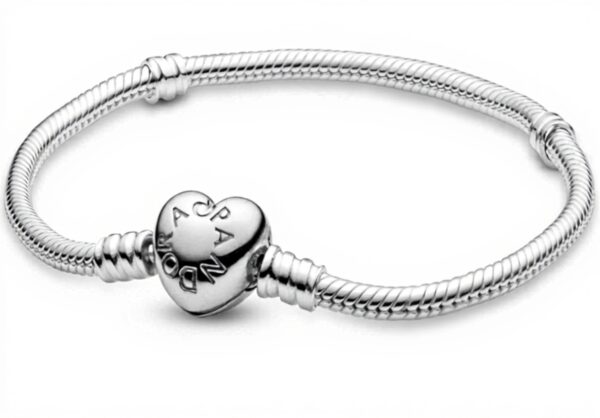 Bracciale Pandora argento maglia snake chiusura cuore donna