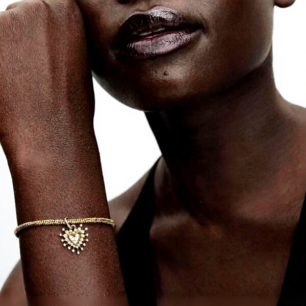 Ciondolo cuore Pandora argento oro zirconi donna