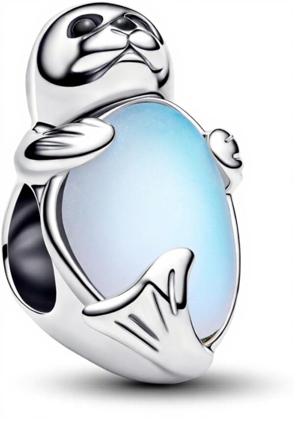 Ciondolo Pandora foca argento cristallo vetro pietra luna