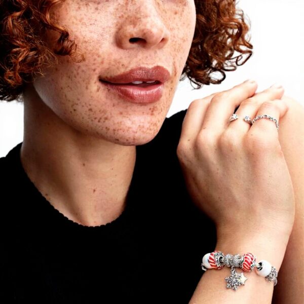 Ciondolo fiocco neve Pandora argento zirconi charm donna