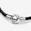 Bracciale Pandora pelle nera doppio chiusura sfera argento-3