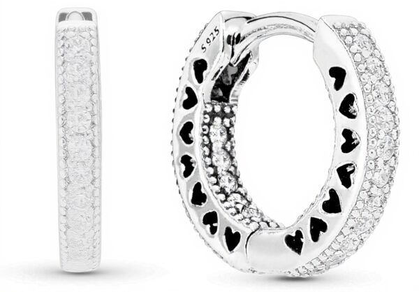 Orecchini cerchi cuori PANDORA pavè Argento Donna