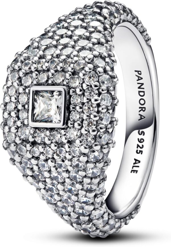 Anello PANDORA cocktail argento zirconi quadrato donna-0