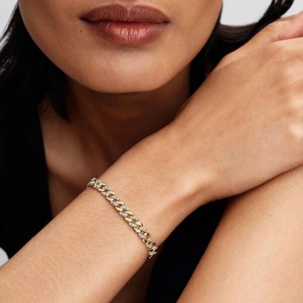 Bracciale PANDORA bicolore Pavé Cuban oro 14 carati-3