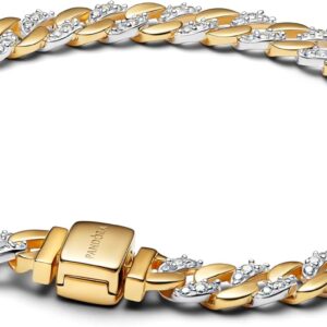 Bracciale PANDORA bicolore Pavé Cuban oro 14 carati-0