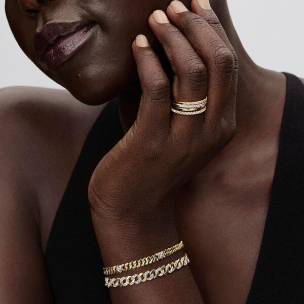 Bracciale PANDORA bicolore Pavé Cuban oro 14 carati-4