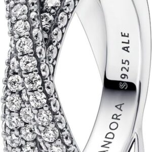 Anello PANDORA argento sterling fascia intrecciata zirconia-0