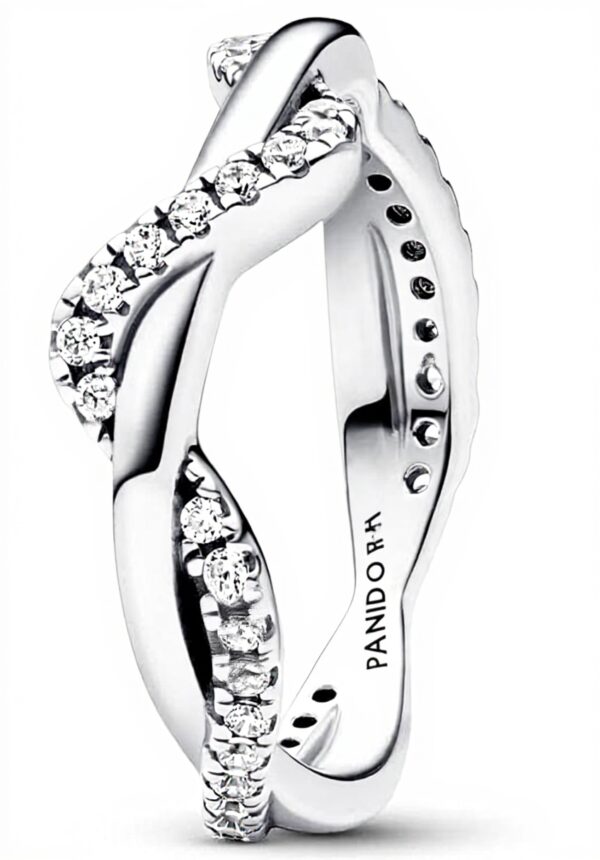 Anello Pandora Onda intreccio argento zirconia cubica