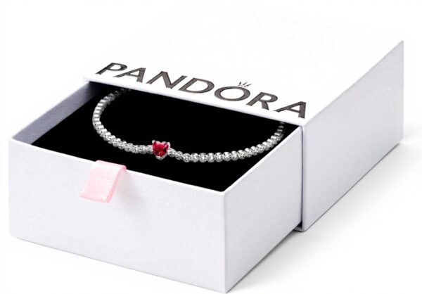 Bracciale tennis Pandora argento cuore cristallo rosso donna